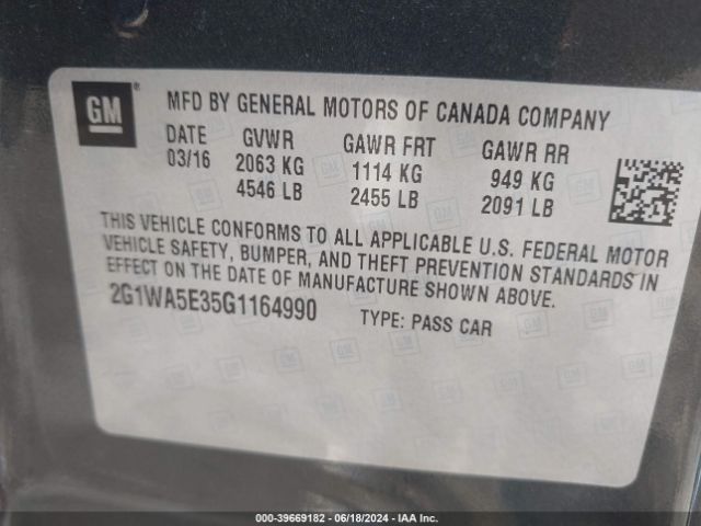 Photo 8 VIN: 2G1WA5E35G1164990 - CHEVROLET IMPALA LIMITED 