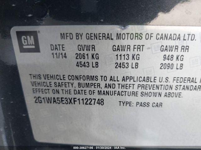 Photo 8 VIN: 2G1WA5E3XF1122748 - CHEVROLET IMPALA LIMITED 