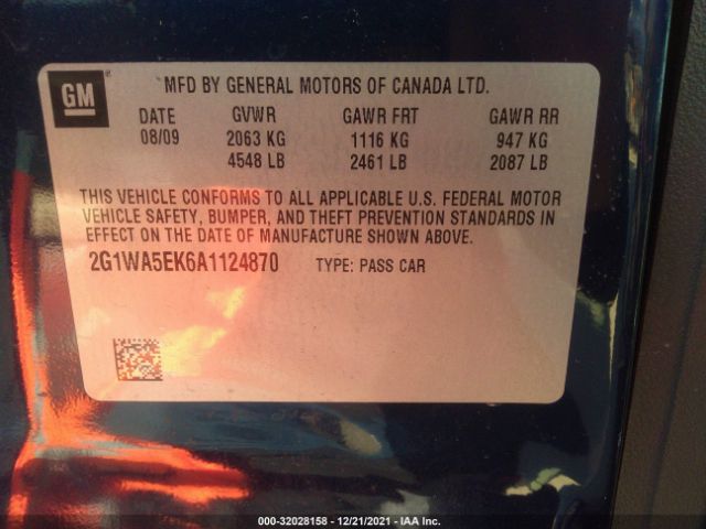 Photo 8 VIN: 2G1WA5EK6A1124870 - CHEVROLET IMPALA 