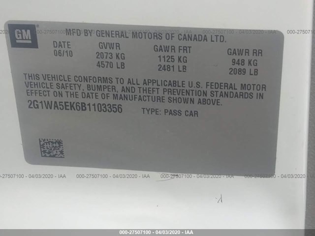 Photo 8 VIN: 2G1WA5EK6B1103356 - CHEVROLET IMPALA 