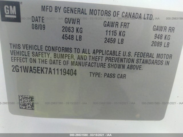 Photo 8 VIN: 2G1WA5EK7A1119404 - CHEVROLET IMPALA 