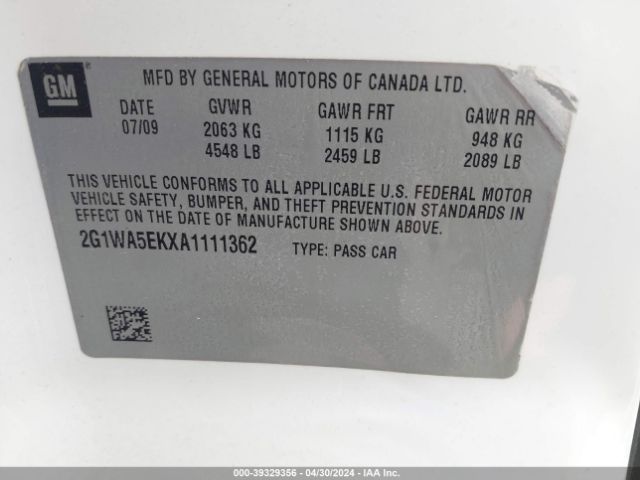 Photo 8 VIN: 2G1WA5EKXA1111362 - CHEVROLET IMPALA 