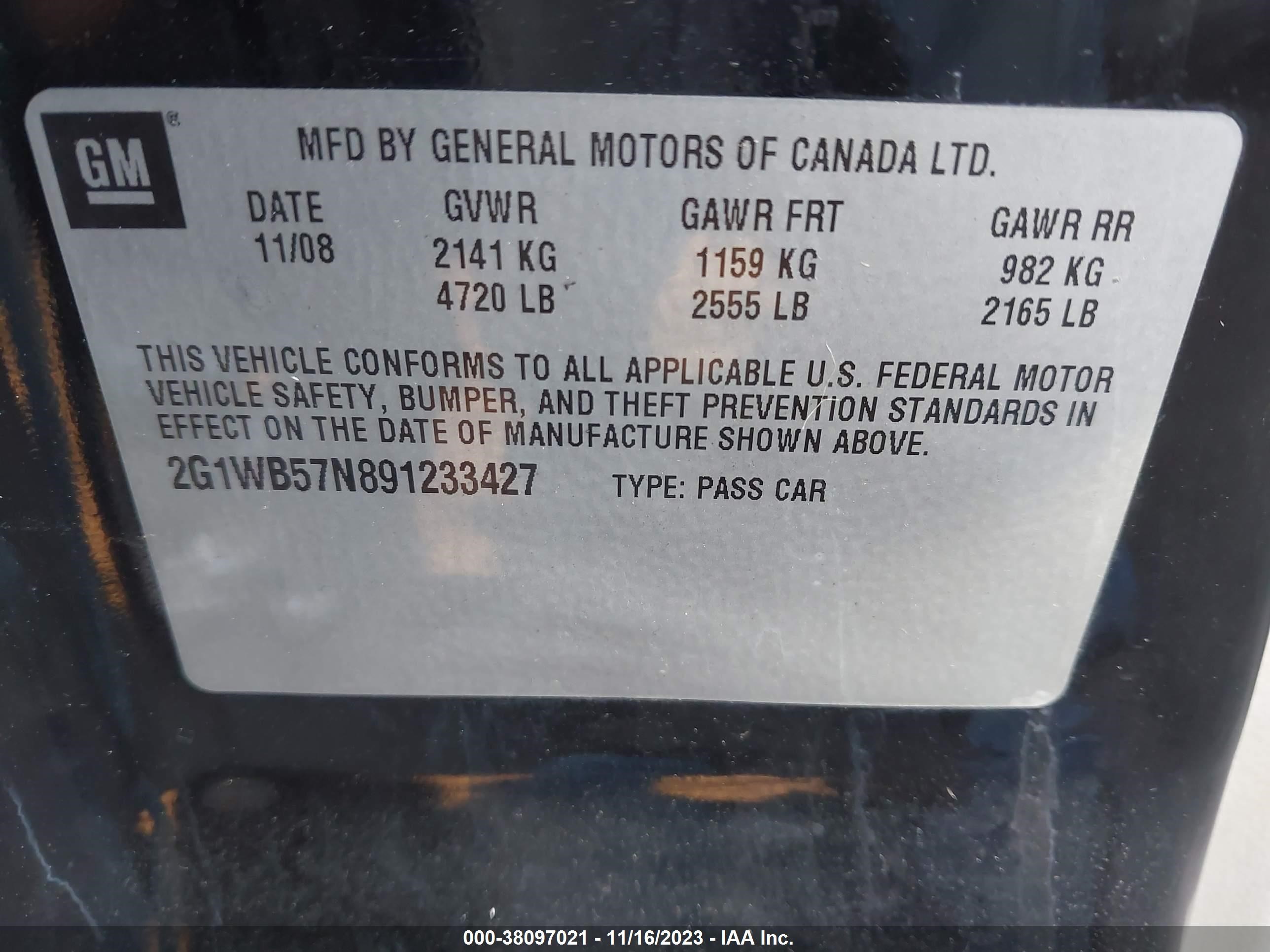 Photo 8 VIN: 2G1WB57N891233427 - CHEVROLET IMPALA 