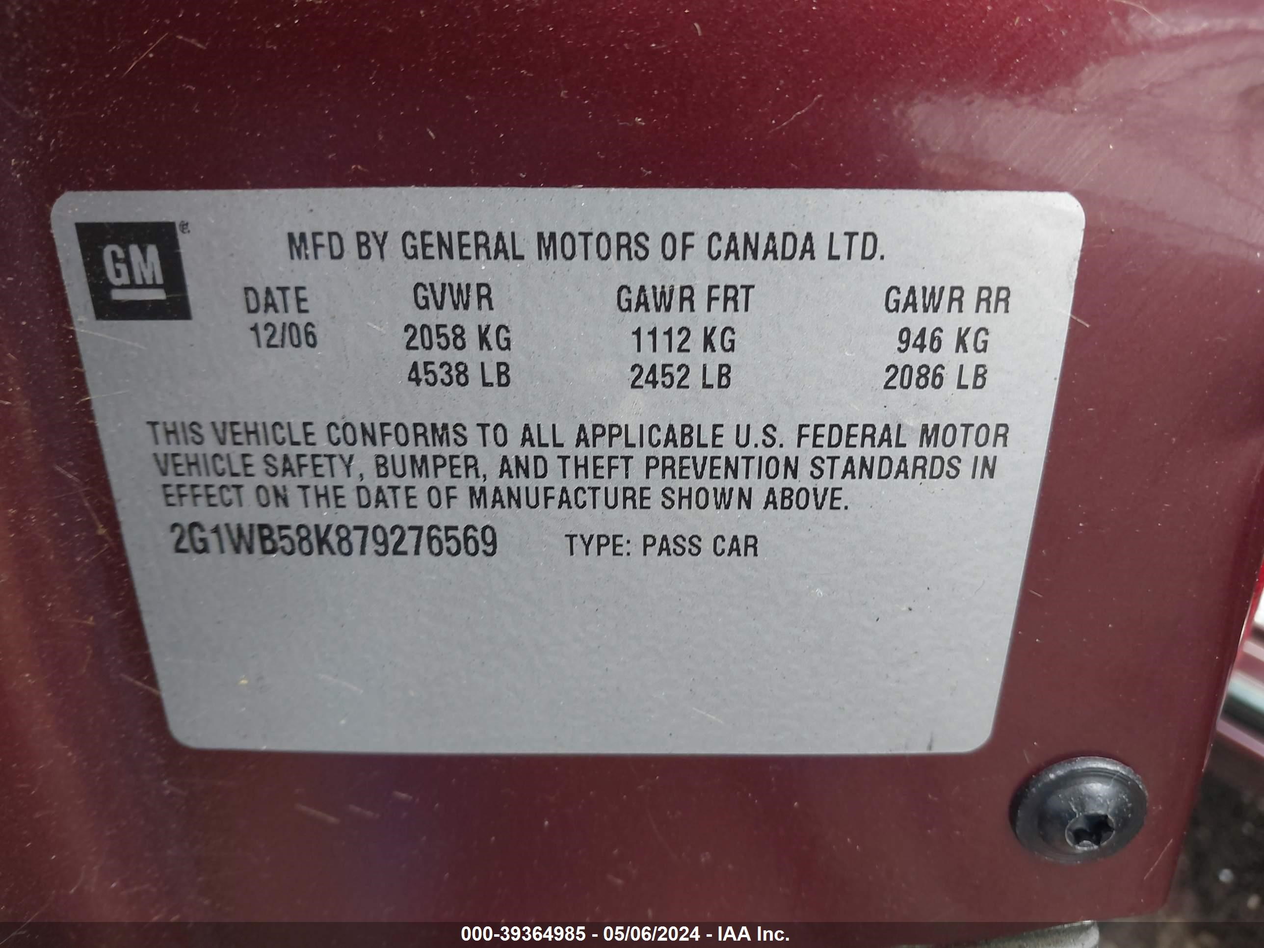 Photo 8 VIN: 2G1WB58K879276569 - CHEVROLET IMPALA 