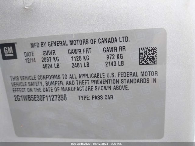 Photo 8 VIN: 2G1WB5E30F1127356 - CHEVROLET IMPALA LIMITED 