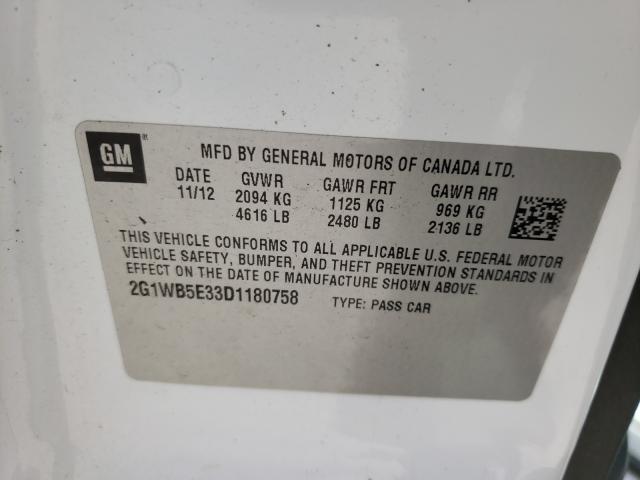 Photo 9 VIN: 2G1WB5E33D1180758 - CHEVROLET IMPALA LT 