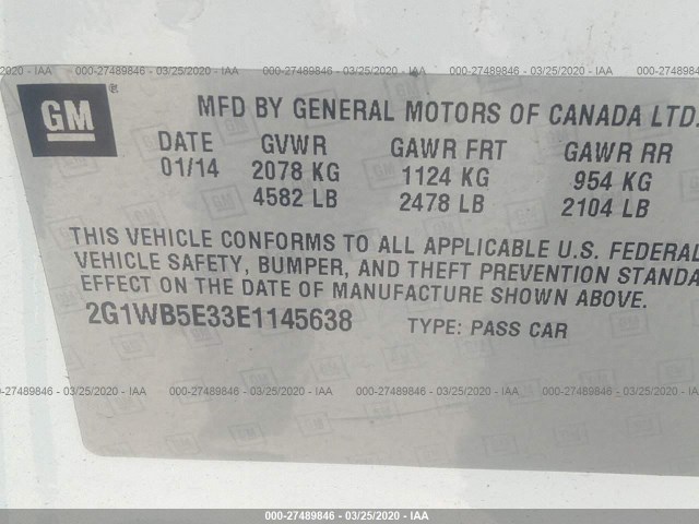 Photo 8 VIN: 2G1WB5E33E1145638 - CHEVROLET IMPALA LIMITED 