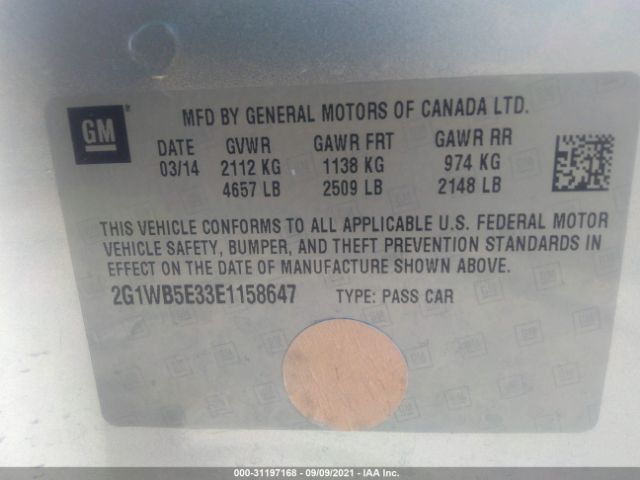 Photo 8 VIN: 2G1WB5E33E1158647 - CHEVROLET IMPALA LIMITED 