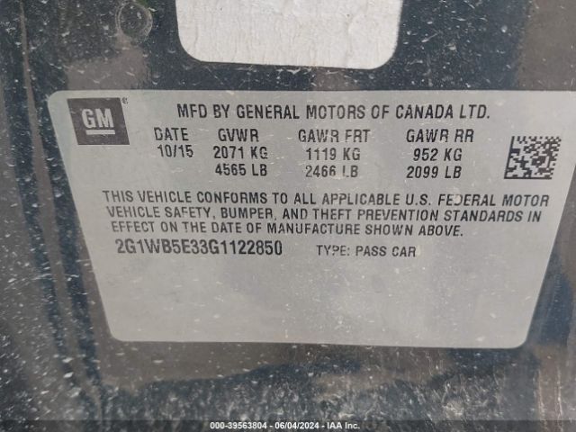 Photo 8 VIN: 2G1WB5E33G1122850 - CHEVROLET IMPALA LIMITED 