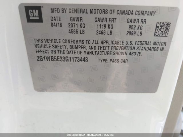 Photo 8 VIN: 2G1WB5E33G1173443 - CHEVROLET IMPALA LIMITED 