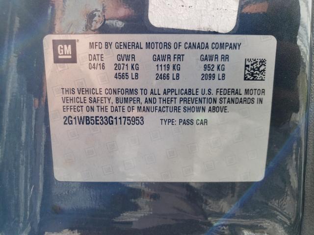 Photo 9 VIN: 2G1WB5E33G1175953 - CHEVROLET IMPALA LIM 