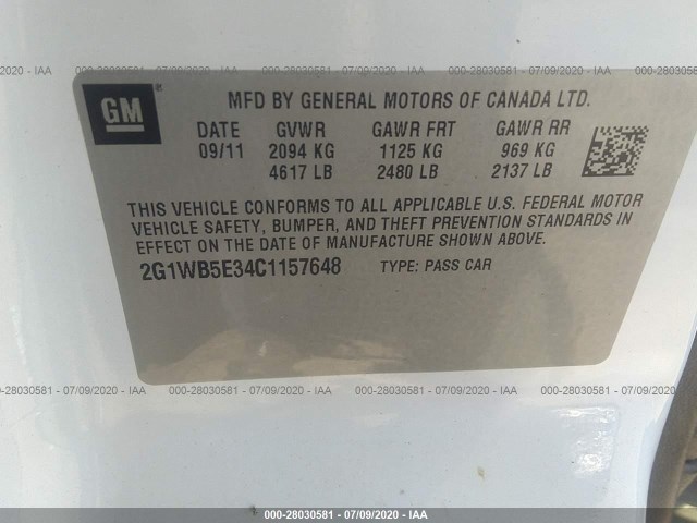 Photo 8 VIN: 2G1WB5E34C1157648 - CHEVROLET IMPALA 