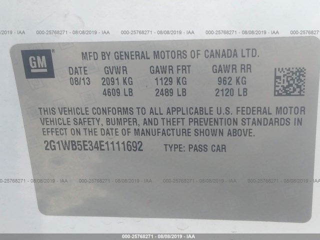 Photo 8 VIN: 2G1WB5E34E1111692 - CHEVROLET IMPALA LIMITED 