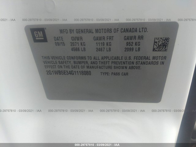 Photo 8 VIN: 2G1WB5E34G1118080 - CHEVROLET IMPALA LIMITED 