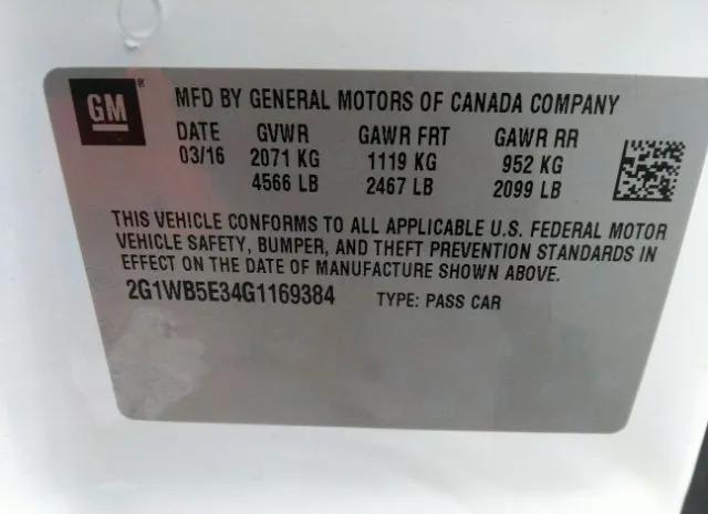 Photo 8 VIN: 2G1WB5E34G1169384 - CHEVROLET IMPALA LIMITED 