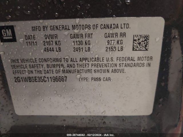 Photo 8 VIN: 2G1WB5E35C1196667 - CHEVROLET IMPALA 