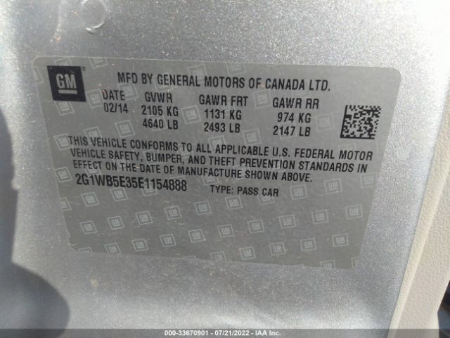 Photo 8 VIN: 2G1WB5E35E1154888 - CHEVROLET IMPALA LIMITED 