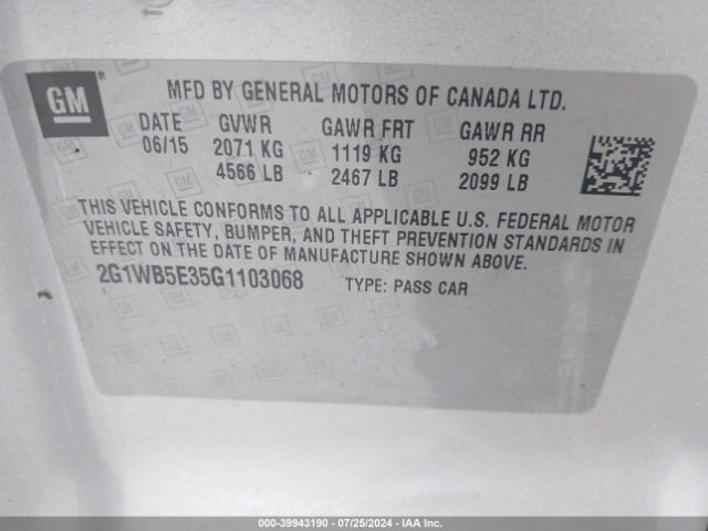 Photo 8 VIN: 2G1WB5E35G1103068 - CHEVROLET IMPALA LIMITED 