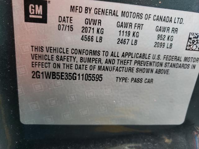 Photo 9 VIN: 2G1WB5E35G1105595 - CHEVROLET IMPALA LIM 