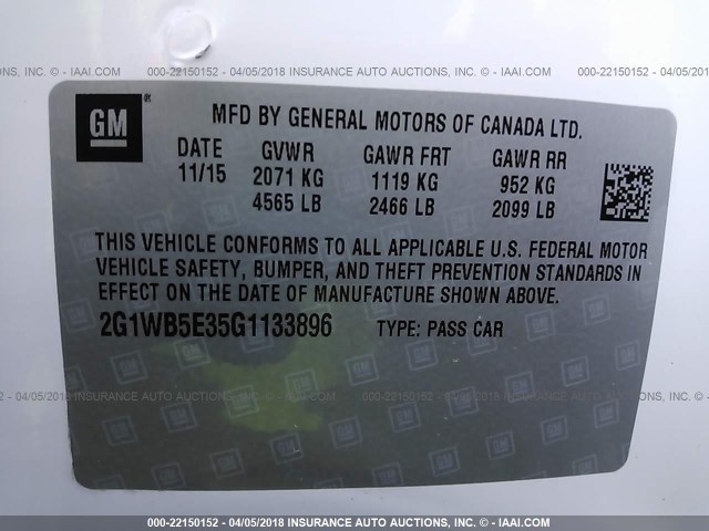 Photo 8 VIN: 2G1WB5E35G1133896 - CHEVROLET IMPALA LIMITED 