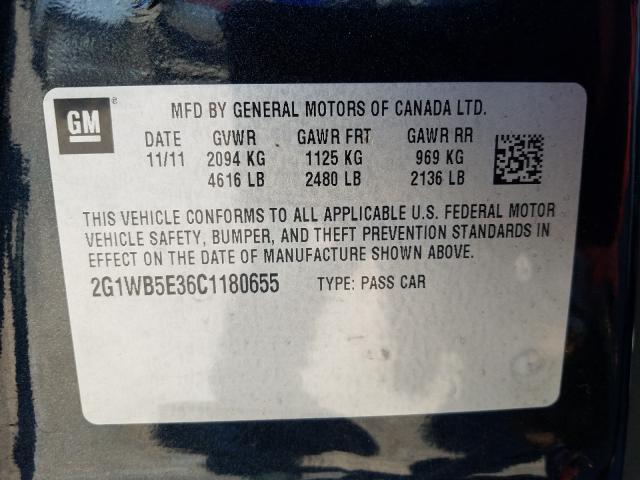 Photo 9 VIN: 2G1WB5E36C1180655 - CHEVROLET IMPALA LT 