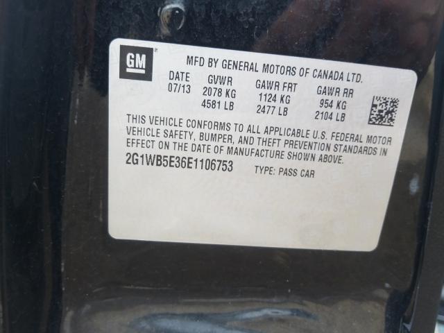 Photo 9 VIN: 2G1WB5E36E1106753 - CHEVROLET IMPALA LIM 