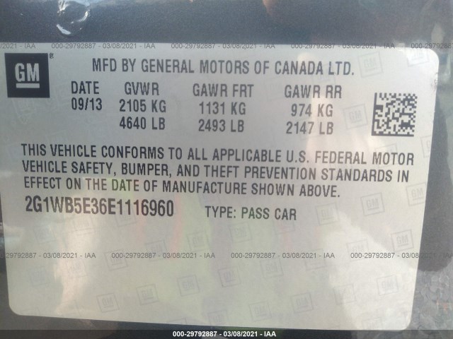 Photo 8 VIN: 2G1WB5E36E1116960 - CHEVROLET IMPALA LIMITED 