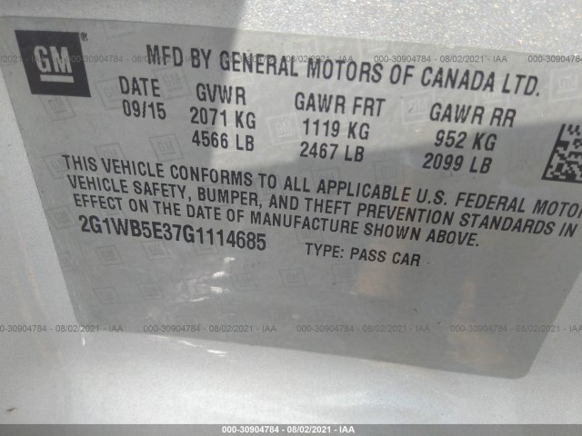 Photo 8 VIN: 2G1WB5E37G1114685 - CHEVROLET IMPALA 