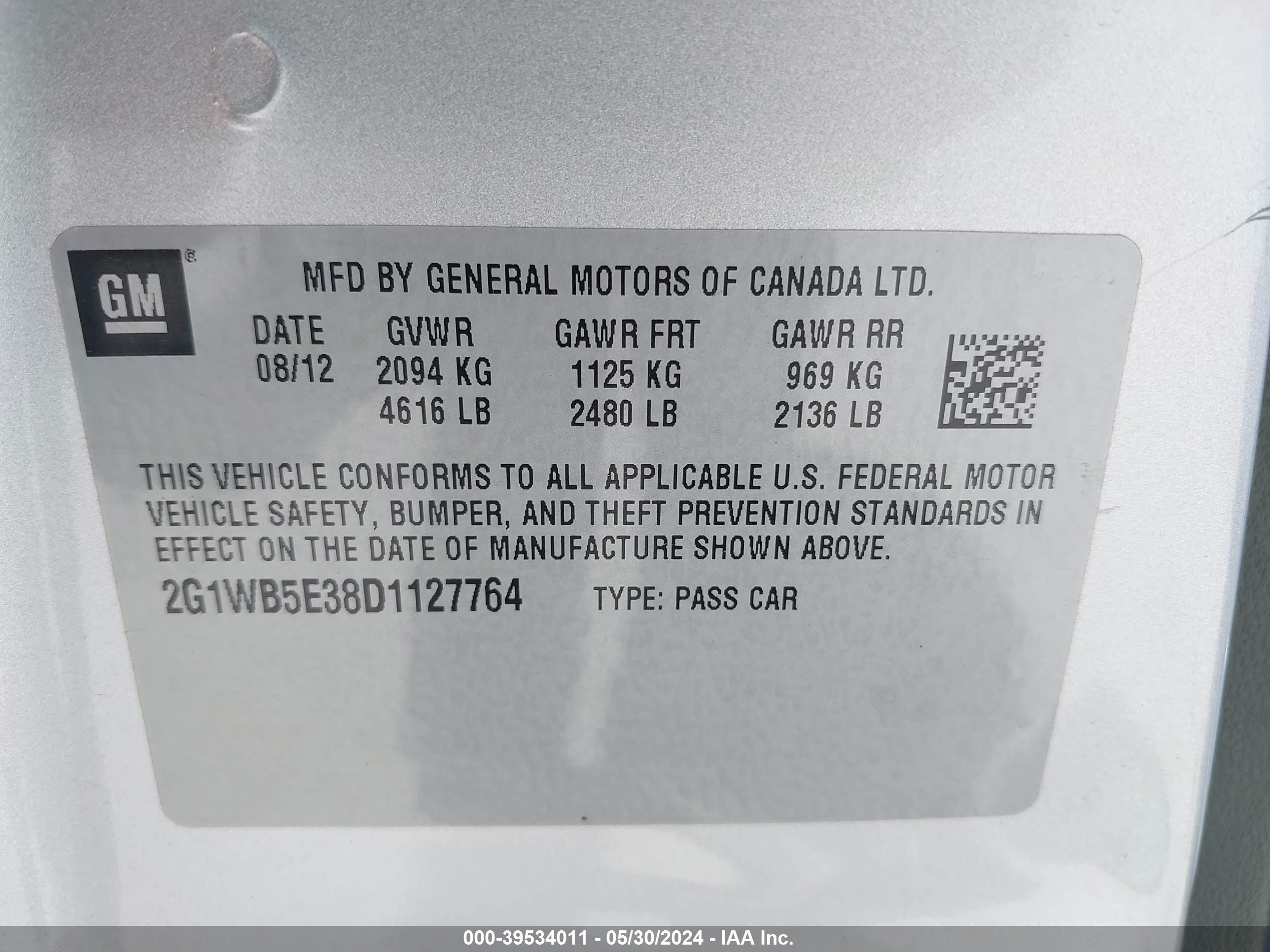 Photo 8 VIN: 2G1WB5E38D1127764 - CHEVROLET IMPALA 