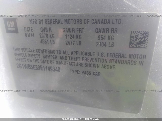 Photo 8 VIN: 2G1WB5E39E1149340 - CHEVROLET IMPALA LIMITED 