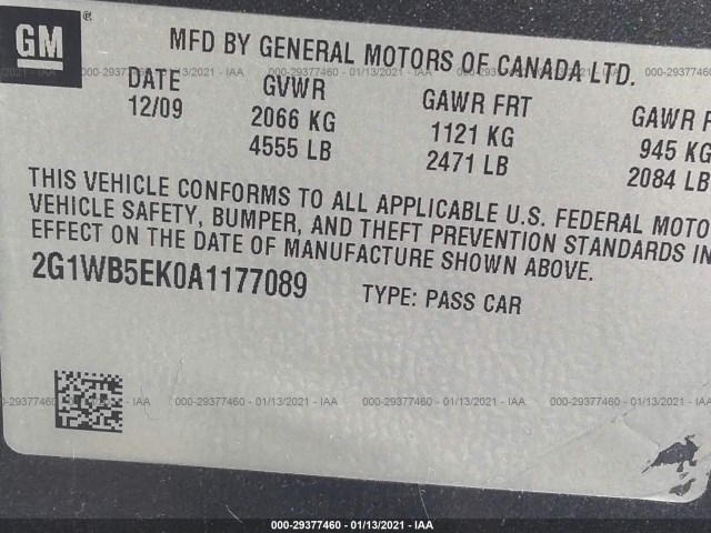 Photo 8 VIN: 2G1WB5EK0A1177089 - CHEVROLET IMPALA 