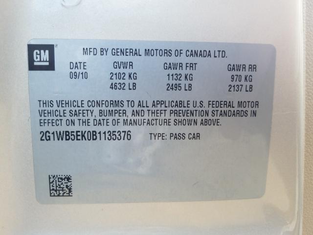 Photo 9 VIN: 2G1WB5EK0B1135376 - CHEVROLET IMPALA LT 