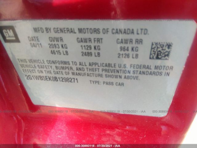 Photo 8 VIN: 2G1WB5EK0B1298271 - CHEVROLET IMPALA 