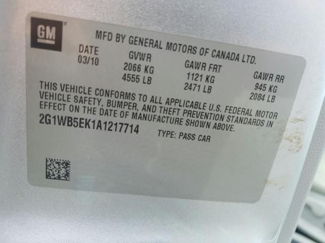 Photo 9 VIN: 2G1WB5EK1A1217714 - CHEVROLET IMPALA LT 