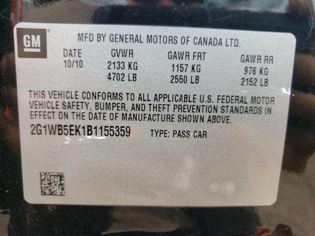 Photo 9 VIN: 2G1WB5EK1B1155359 - CHEVROLET IMPALA LT 