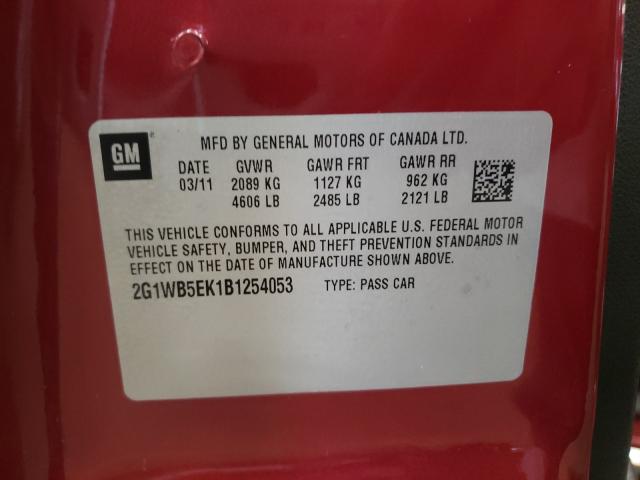 Photo 9 VIN: 2G1WB5EK1B1254053 - CHEVROLET IMPALA LT 