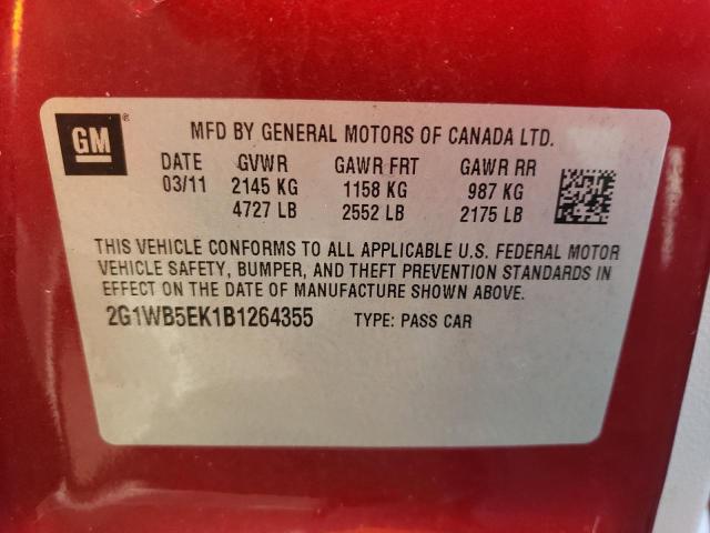 Photo 9 VIN: 2G1WB5EK1B1264355 - CHEVROLET IMPALA LT 