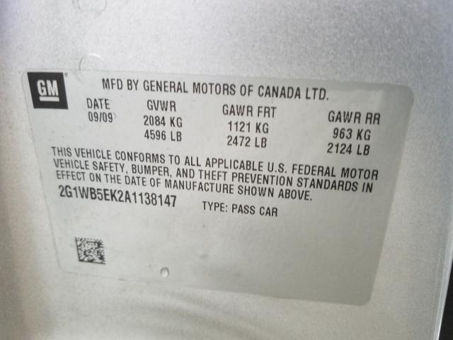 Photo 9 VIN: 2G1WB5EK2A1138147 - CHEVROLET IMPALA LT 