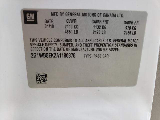 Photo 9 VIN: 2G1WB5EK2A1186876 - CHEVROLET IMPALA LT 