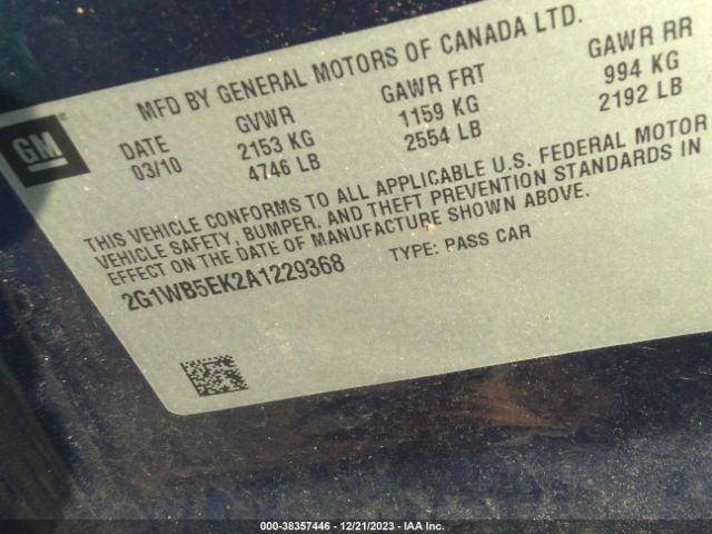 Photo 8 VIN: 2G1WB5EK2A1229368 - CHEVROLET IMPALA 