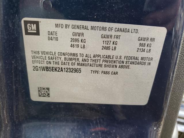 Photo 9 VIN: 2G1WB5EK2A1232965 - CHEVROLET IMPALA LT 