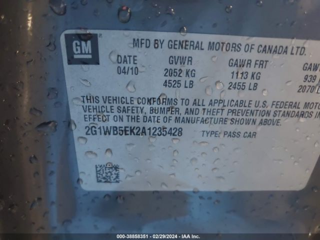 Photo 8 VIN: 2G1WB5EK2A1235428 - CHEVROLET IMPALA 