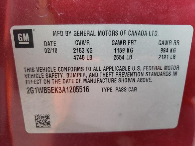 Photo 9 VIN: 2G1WB5EK3A1205516 - CHEVROLET IMPALA LT 