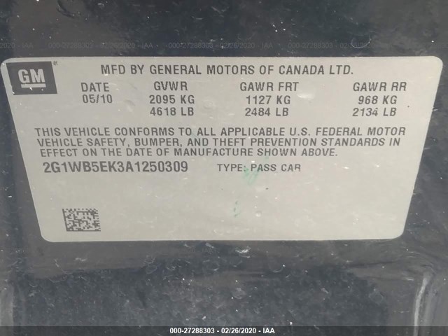 Photo 8 VIN: 2G1WB5EK3A1250309 - CHEVROLET IMPALA 