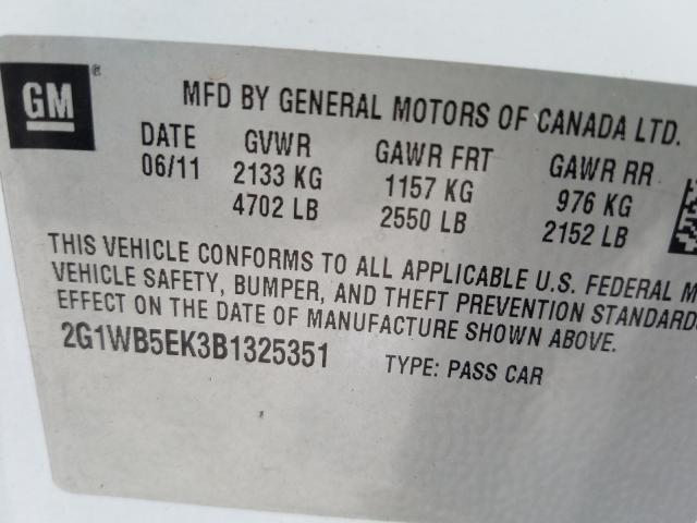 Photo 9 VIN: 2G1WB5EK3B1325351 - CHEVROLET IMPALA LT 