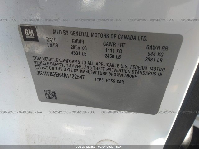 Photo 8 VIN: 2G1WB5EK4A1122547 - CHEVROLET IMPALA LT 