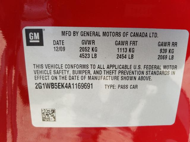 Photo 9 VIN: 2G1WB5EK4A1169691 - CHEVROLET IMPALA LT 