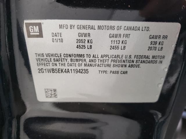 Photo 9 VIN: 2G1WB5EK4A1194235 - CHEVROLET IMPALA LT 