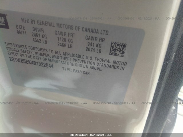 Photo 8 VIN: 2G1WB5EK4B1322944 - CHEVROLET IMPALA 