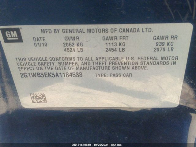 Photo 8 VIN: 2G1WB5EK5A1184538 - CHEVROLET IMPALA 